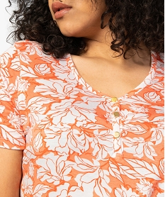 tee-shirt femme a motifs fleuris avec col v boutonne imprimeA515101_2