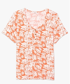 tee-shirt femme a motifs fleuris avec col v boutonne imprimeA515101_4