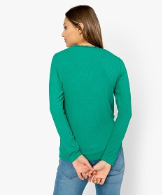 tee-shirt femme en maille cotelee avec col en dentelle vertA517401_3