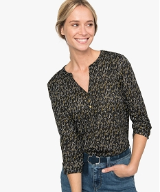GEMO Tee-shirt femme imprimé à manches 34 en polyester recyclé Imprimé