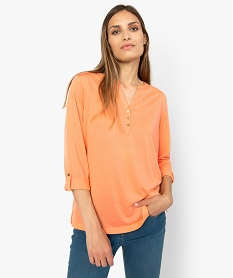 GEMO Tee-shirt femme à manches 34 boutonnées et dentelle au dos Orange
