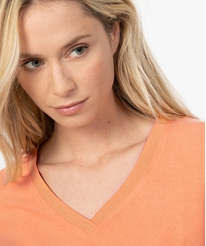 tee-shirt femme extra doux a col v paillete orangeA518401_2