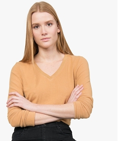 tee-shirt femme extra doux a col v paillete orangeA518501_2