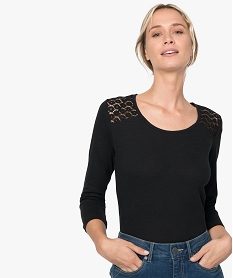 GEMO Tee-shirt femme à manches 34 contenant du coton bio Noir