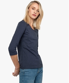 GEMO Tee-shirt femme à manches 34 contenant du coton bio bleu chine