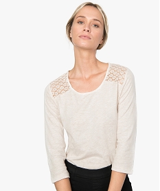 GEMO Tee-shirt femme à manches 34 contenant du coton bio Beige