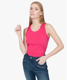 GEMO Débardeur femme contenant du coton bio avec épaules en dentelle Rose