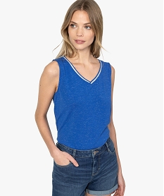 GEMO Débardeur femme à col V chiné et pailleté bleu standard