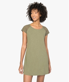 GEMO Robe femme avec manches en dentelle contenant du coton bio kaki standard