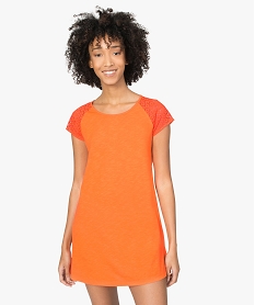 GEMO Robe femme avec manches en dentelle contenant du coton bio Orange