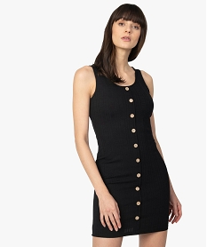 GEMO Robe femme en maille côtelée à fausse boutonnière Noir