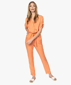 combinaison femme fluide a taille ajustable orange pantacourts et shortsA528801_1