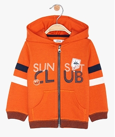 sweat bebe garcon zippe a capuche et bord-cote raye orangeA530201_1