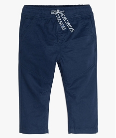 pantalon bebe garcon en coton avec taille elastiquee bleu pantalonsA531601_1