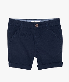 GEMO Short bébé garçon en toile unie avec revers Bleu