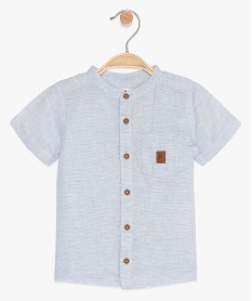 chemise bebe garcon a manches courtes en lin et coton bleuA535001_1