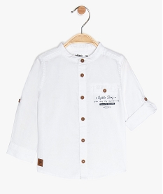 chemise bebe garcon avec col rond et manches retroussables blancA535501_1