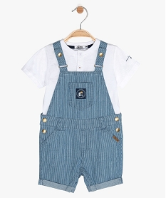 GEMO Ensemble bébé garçon 2 pièces : salopette courte + tee-shirt Multicolore