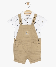 GEMO Ensemble bébé garçon 2 pièces : salopette + polo Beige