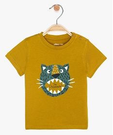 tee-shirt bebe garcon motif felin en coton biologique jauneA541601_1