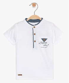 tee-shirt bebe garcon avec col tunisien bicolore blancA541801_1