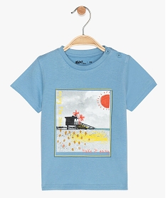 tee-shirt bebe garcon en coton bio avec motif bleuA542801_1