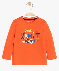 GEMO Tee-shirt bébé garçon avec motif brodé et manches longues Orange