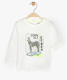 tee-shirt bebe garcon motif zebre a manches retroussables blancA545101_1