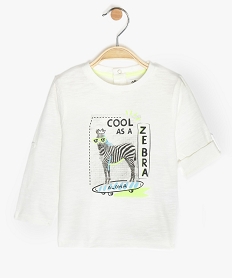 GEMO Tee-shirt bébé garçon motif zèbre à manches retroussables Blanc