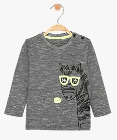 GEMO Tee-shirt bébé garçon à fines rayures et motif fluo marron chine