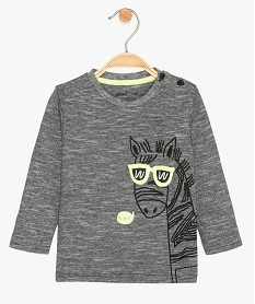 GEMO Tee-shirt bébé garçon à fines rayures et motif fluo Gris