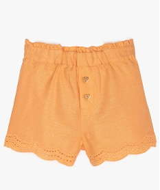 GEMO Short bébé fille en coton lin à taille élastiquée Orange