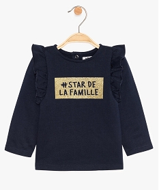 GEMO Tee-shirt bébé fille à manches longues avec motif pailleté Bleu