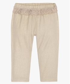 GEMO Pantalon bébé fille en coton et lin pailleté à basque Beige