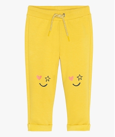 pantalon bebe fille en coton bio avec taille en bord-cote jaune leggingsA553801_1