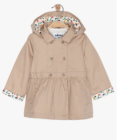 GEMO Manteau bébé fille zippée avec capuche imprimée Beige