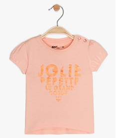 tee-shirt bebe fille a manches ballon et motifs en coton bio rose tee-shirts manches courtesA556401_1