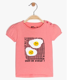 tee-shirt bebe fille a manches ballon et motifs en coton bio roseA556601_1