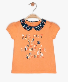 GEMO Tee-shirt bébé fille à col Claudine et manches ballons Orange