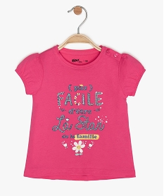 GEMO Tee-shirt bébé fille à manches ballon et motifs en coton bio Rose