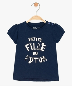 tee-shirt bebe fille a manches ballon et motifs en coton bio bleu tee-shirts manches courtesA557301_1