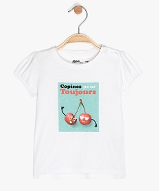 tee-shirt bebe fille a manches ballon et motifs en coton bio blanc tee-shirts manches courtesA557401_1