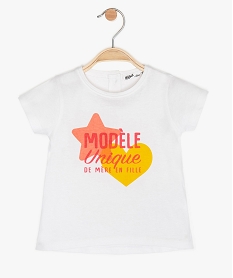 GEMO Tee-shirt bébé fille imprimé en coton biologique Blanc