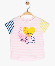 tee-shirt bebe fille raye lulu castagnette imprimeA557801_1