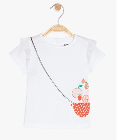 GEMO Tee-shirt bébé fille à volants en coton biologique à motif fantaisie Blanc