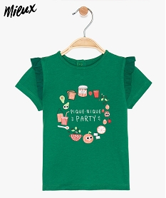 GEMO Tee-shirt bébé fille à volants en coton biologique à motif XXL devant Vert