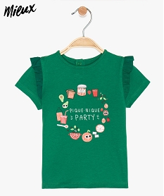 tee-shirt bebe fille a volants en coton biologique a motif xxl devant vert tee-shirts manches courtesA558101_1