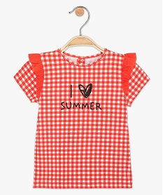 GEMO Tee-shirt bébé fille à volants en coton biologique à carreaux et inscription Imprimé