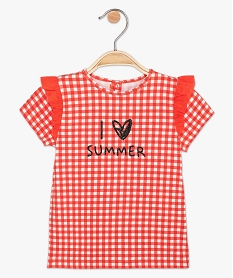 tee-shirt bebe fille a volants en coton biologique a carreaux et inscription imprime tee-shirts manches courtesA558201_1