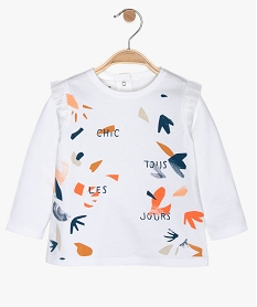 GEMO Tee-shirt bébé fille à volants et motifs Blanc